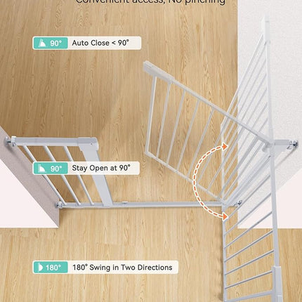 COMOMY 36" Extra Tall Baby Gate for Stairs Doorways, Fits Openings 29.5" to 43.3" Wide, Auto Close Sturdy Safety Dog Gate for House, Pressure Mounted Easy Walk Through Pet Gate with Door, White