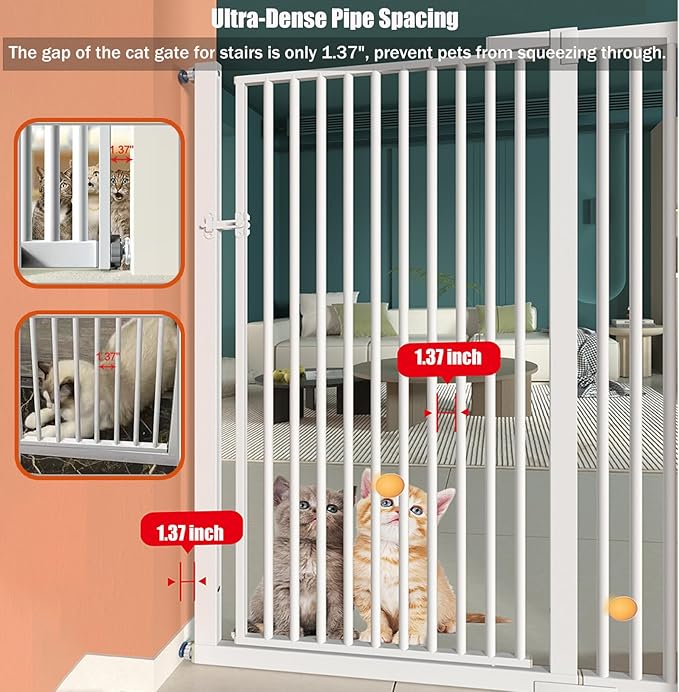 55.1 Inch Tall Baby Gate Auto Close Dog Gate Adjustable 29.92"- 48.03" Wide Pressure Mounted Walk Through Swing Pet Gate for Doorways (White, 29.92"- 48.03")