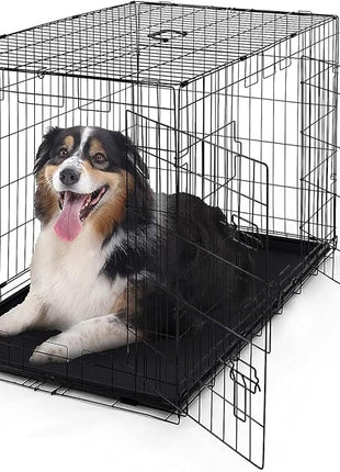 CAPHAUS Foldable Dog Crate Kennel w/Leak-Proof Pan & Divider Panel, Metal Crate, Small, Medium & Large Dog Crate Indoor Wire Cage, 42' w/Double Doors, Black