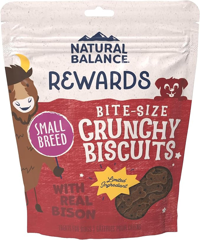 Natural Balance Limited Ingredient Rewards Crunchy Biscuits, Bite-Size Grain-Free Dog Treats for Small-Breed Adult Dogs, Made with Real Bison, 8 Ounce (Pack of 1)