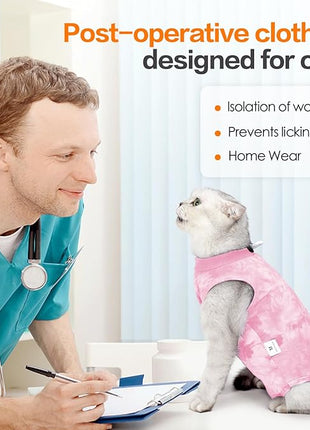 Cat Recovery Suit After Surgery, Cat Recovery Wear for Abdominal Wounds Cat Onesie Cone E-Collar Alternative,Pink L