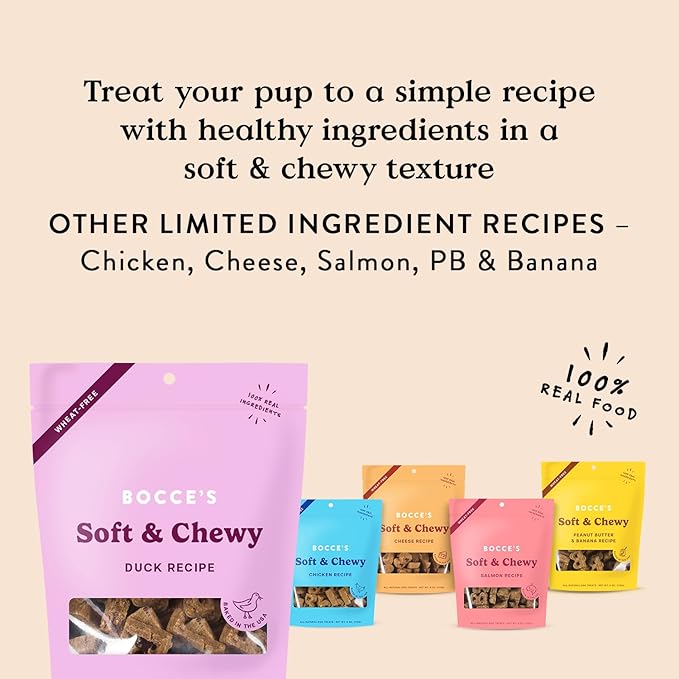 Bocce's Bakery Oven Baked Duck Recipe Treats for Dogs, Wheat-Free Everyday Dog Treats, Made with Real Ingredients, Baked in The USA, All-Natural Soft & Chewy Cookies, Duck, 6 oz