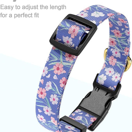 Rnivvi Dog Collar for Small Dogs, Cute Floral Heavy Duty Adjustable Puppy Collar with Quick Release Buckle for Girl & Female, Pet Accessories for Walking Running, S Length 3/4" Width, White Blue