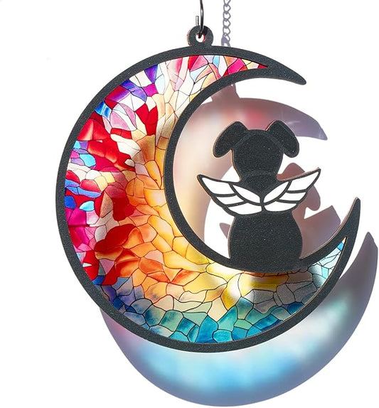 Dog Memorial Suncatcher, Dog Memorial Gifts for Loss of Dogs, Custom with Name Date Pet Sympathy Gifts for Grief Puppy Lovers, Personalized Pet Remembrance Ornaments for Window Hanging