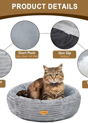 Cat Bed, Cat Bed for Indoor Cats, 20’’ Donut Cat Bed for Cats and Small Dogs, Washable Round Pet Bed, Indoor Use