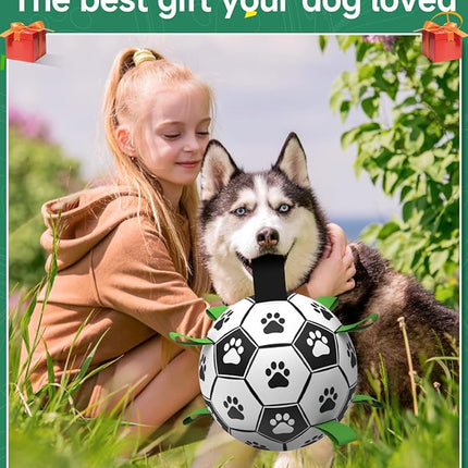 QDAN 10 Inch Gaint Dog Soccer Ball with Straps, Durable Big Dogs Balls, Outdoor Large Dog Toys, Herding Balls for Dogs, FloatingToy, Birthday Gifts (10 Inch)