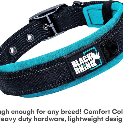 Black Rhino Extra Large Dog Collar - Adjustable Reflective Heavy Duty Dog Collars with Ultra-Soft Neoprene Padding - Weatherproof, Durable, and Comfortable - Ideal for Active Dogs - Aqua and Gray