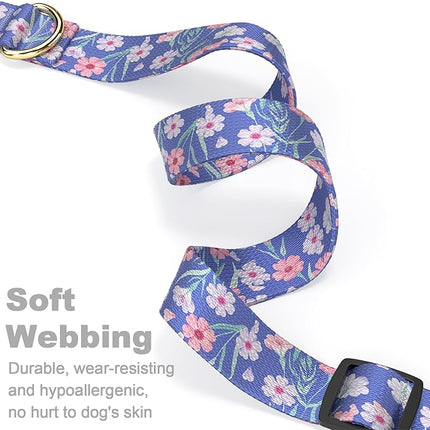 Rnivvi Dog Collar for Small Dogs, Cute Floral Heavy Duty Adjustable Puppy Collar with Quick Release Buckle for Girl & Female, Pet Accessories for Walking Running, XS Length 5/8" Width, White Blue