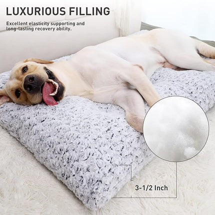 KSIIA Washable Dog Bed Deluxe Plush Dog Crate Beds Comfy Kennel Pad Anti-Slip Pet Sleeping Mat for Large, Jumbo, Medium, Small Dogs Breeds, 35" x 23", Gray
