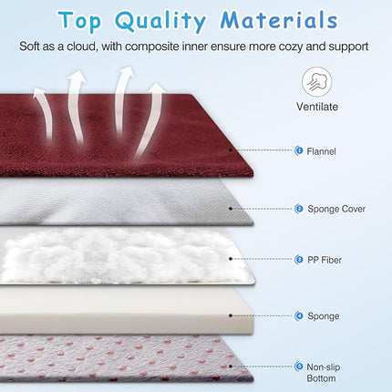 Magic Dog Super Soft Extra Large Dog Bed, 47 Inches Jumbo Orthopedic Foam Pet Beds with Anti Slip Bottom, Dog Sleeping Mattress with Removable and Washable Cover, Burgundy XL,47'' X 39'' X 3.7''