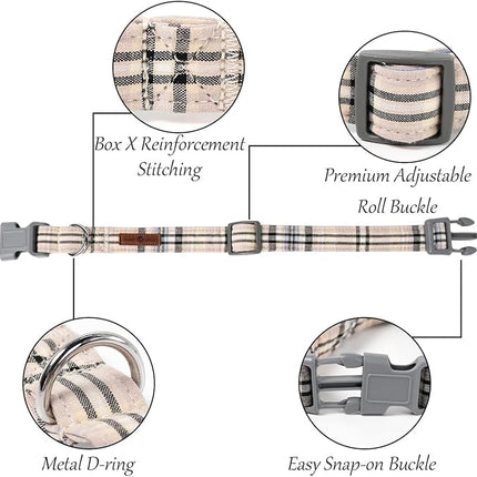 Lionet Paws Dog and Cat Collar with Bowtie Grid Collar Plastic Buckle Light Adjustable Collars for Small Medium Large Dogs