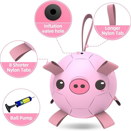 QDAN Dog Toys Soccer Ball with Straps, Interactive Dogs Toys for Tug of War, Puppy Birthday Gifts, Dogs Tug Toy, Dog Water Toy, Durable Dog Balls for Medium & Large Dog - Pink Pig（8 Inch）