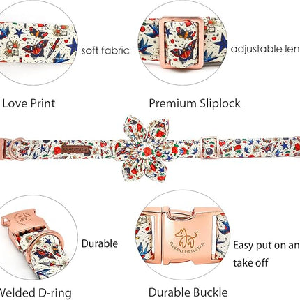 Elegant little tail Dog Collar, Girl or Boy Dog Collar Flower Pet Collar with Flower Customize Collar for Dog Adjustable Dog Collar for X-Small Dogs