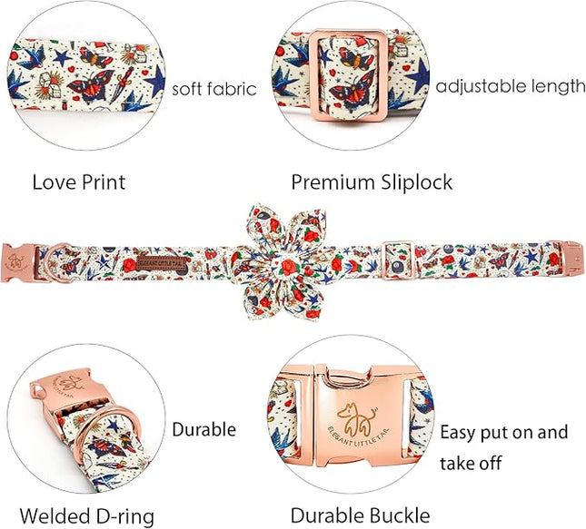 Elegant little tail Dog Collar, Girl or Boy Dog Collar Flower Pet Collar with Flower Customize Collar for Dog Adjustable Dog Collar for X-Small Dogs