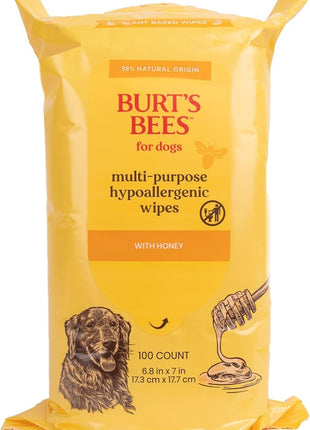Burt's Bees for Pets Multipurpose Dog Wipes with with Honey, 98% Natural Origin Formulas, Hypoallergenic Dog Wipes Cleaning, Dog Cleaning Wipes, Dog Wipes for Paws and Butt, 100ct