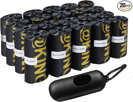Dog Poop Bags, 20 Rolls (300 Bags) Value Pack Dispenser, Walking and Training Puppy Accessories, Hands-Free Carrier, Supports Small, Medium, Large Breeds. Committed to Give Back to Charity