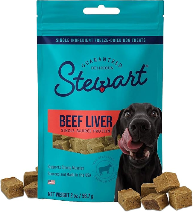 Stewart Beef Liver Dog Treats, 2 oz, ~45 Pieces, Freeze Dried Raw, Single Ingredient, 50% Protein Training Treats or Meal Topper in a Resealable Pouch, Grain Free, Gluten Free