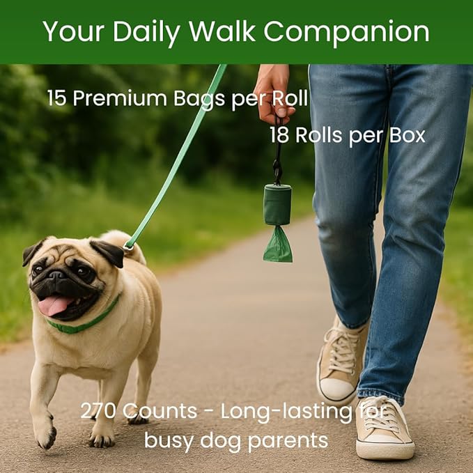 100% Certified Home Compostable Poop Bags (270 Count 18 Rolls), Extra Thick (20 Micron) Leak Proof, Unscented Standard Size 9 X 13'', Plant Based, ASTM D6400 & EN 13432 Compliant