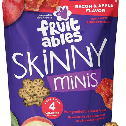 Fruitables Skinny Mini Dog Treats, Healthy Sweet Potato Treat for Dogs, Low Calorie & Delicious, Puppy Training, No Wheat, Corn or Soy, Made in the USA, Bacon and Apple Flavor, 5oz