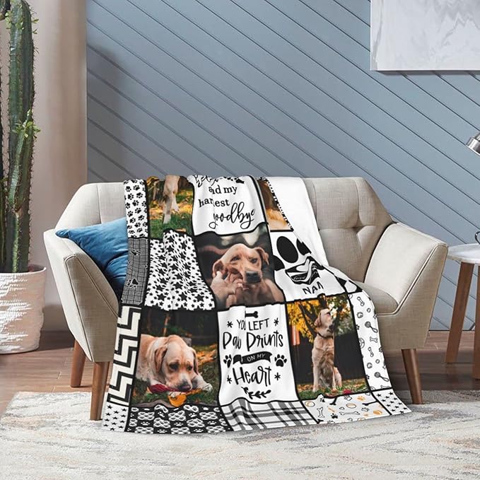 Funnylife Custom Dog Photo Memorial Blanket Personalized Pet Memorial Gifts for Dogs Loss of Pet Sympathy Gift Dog Bereavement Gifts 40"X50"