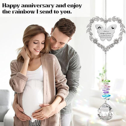 Happy Anniversary Suncatcher for Men, Women, Couple, Romantic Wedding Marriage Gift for Him, Parents, Personalized Crystal Rainbow Maker with Gift Box and Card
