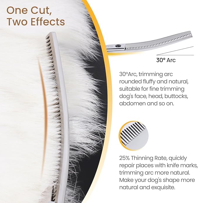 Dog Grooming Scissors,Curved Chunkers Shears Deg Grooming with Safety Round Tips, Sharp and Comfortable 4 in 1 Dog Scissers for Grooming