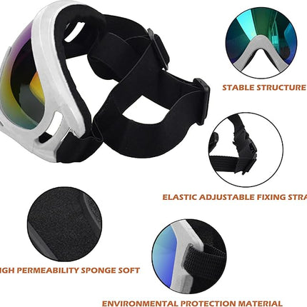 Large Dog Sunglasses With Adjustable Strap UV Protection, Windproof Puppy Eyewear, Suitable for Medium-Large Pets, Eyes Protection, Soft Goggles (White Frame)