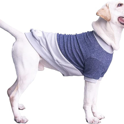 Large Dog Color Block Sweaters Warm Clothes Pullover Sweatshirts for Pitbull Labrador, Blue Grey, 3X-Large