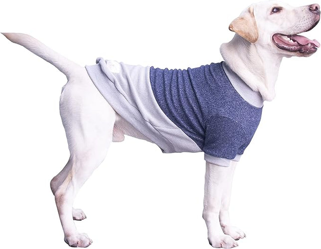 Large Dog Color Block Sweaters Warm Clothes Pullover Sweatshirts for Pitbull Labrador, Blue Grey, 3X-Large