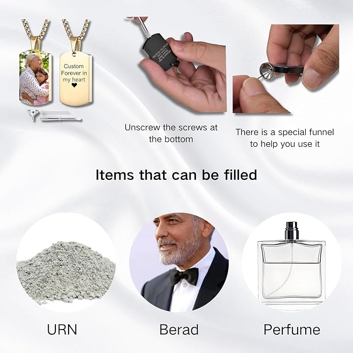 Personalized Ashes Necklace for Men Women Pet Custom Photo Text Urn Necklace Customized Engraving Holder Memorial Cremation Jewelry Keepsake Memorial Gifts