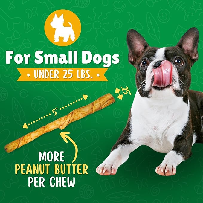 Lucky Premium Treats, Peanut Butter Basted Rawhide, Small Dog Treats, 60 Chews, Gluten Free, 0.15 lbs