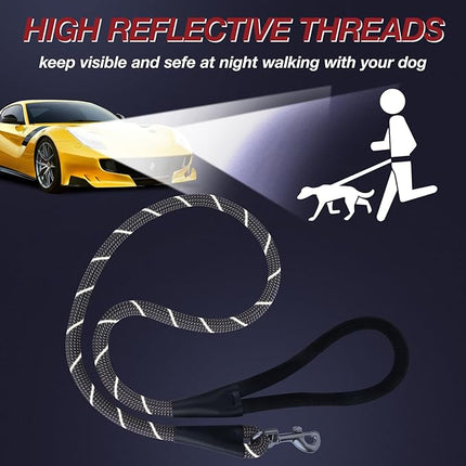 Black 4FT Dog Leash for Large Dogs Night Walking Reflective Heavy Duty Chew-Resistant Nylon Leash with Padded Handle and 360° Swivel Clip Strong for Medium to Large Breeds