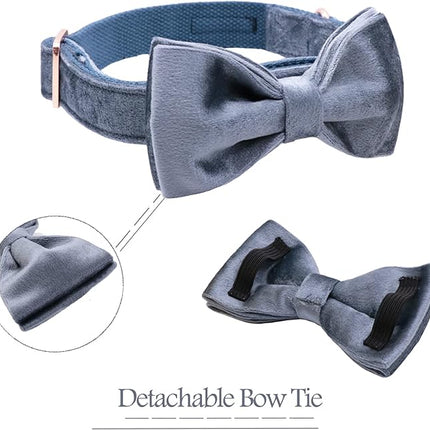ARING PET Bowtie Dog Collar,Velvet Dog Collars with Detachable Bowtie, Cute &Comfortable Dog Collar, Blue X-Small.