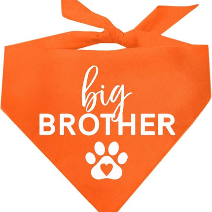 Big Brother Heart Paw Dog Bandana | 100% Cotton Adjustable Triangle | Pregnancy Announcement Photoshoot Prop | New Baby | Made in USA | Matching Family | Orange X-Small (87)