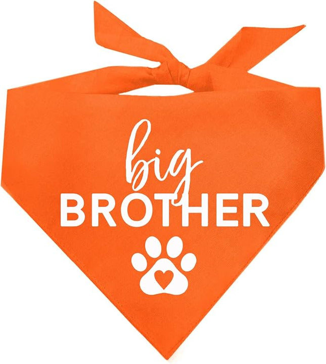 Big Brother Heart Paw Dog Bandana | 100% Cotton Adjustable Triangle | Pregnancy Announcement Photoshoot Prop | New Baby | Made in USA | Matching Family | Orange X-Small (87)