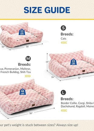 Cat Bed Cats Couch for Puppy and Kitten, Fluffy Pet Couch Small Dog Sofa Bed, Supportive Cat Sofa for Indoor Cats, Washable Cover & Non-Slip, 26 inch, Pink