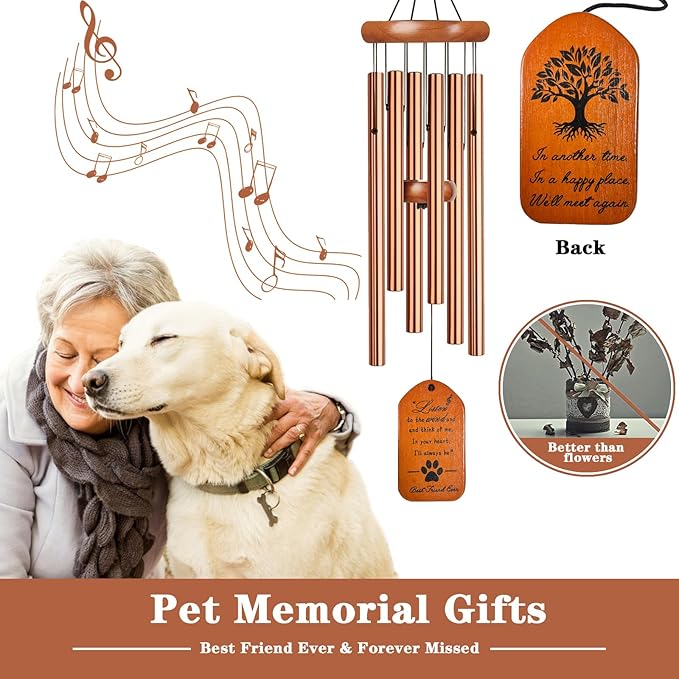 Pet Memorial Wind Chime, 28" Golden Tombstone Dog Sympathy Windchime, Pet Memorial Gifts for Loss of Dog, Pet Loss Gifts, Dog Remembrance Passing Away Gift