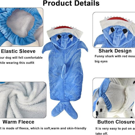 Halloween Dog Shark Costume Outfits for Large Dog Winter Fleece Puppy Jacket Coat Hoodie Funny Dog Clothes Golden Retriever (XX-Large, Blue)