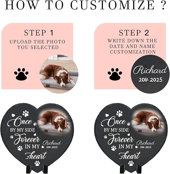 Personalized Pet Memorial Stone - Custom Dog Grave Marker with Name & Photo - Sympathy Gifts for Loss of Beloved Dog - Cemetery Decor - Rainbow Bridge Memorial for Dogs (Style D)