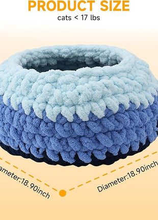 Ombre Gradient Round Cat Bed for Indoor Cats, Chunky Knit Washable & Plush Pet Bed, Cozy Nest with Non-Slip Bottom for Small Medium Cats