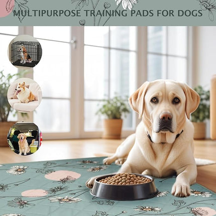 IEUUMLER Washable Pee Pads for Dogs, 2 Pack Non-Slip & Waterproof Pack Whelping Pad, Reusable Washable Puppy Potty Training Pad with Fast Absorbent for Playpen EU007 (Green Daisy, 24"X18"-2pcs)