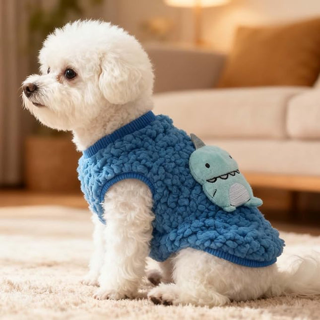 FLAdorepet 3 Packs Teacup Dog Cat XXS Clothes for Chihuahua Yorkie,Winter Warm Fleece Puppy Pet Clothes Sweater Shirt Vest for Mini Newborn Extra Small Dogs (Cute Dnosaur, XXS(Pet 1-2LBS))