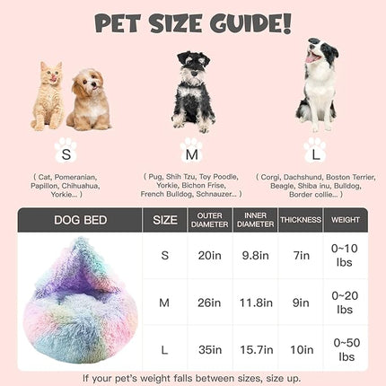 Himax Medium Dog Bed Washable, Round Dogs Beds with Blanket Attached, Calming Dog Bed, Multi-Colored (20"/26"/35")…