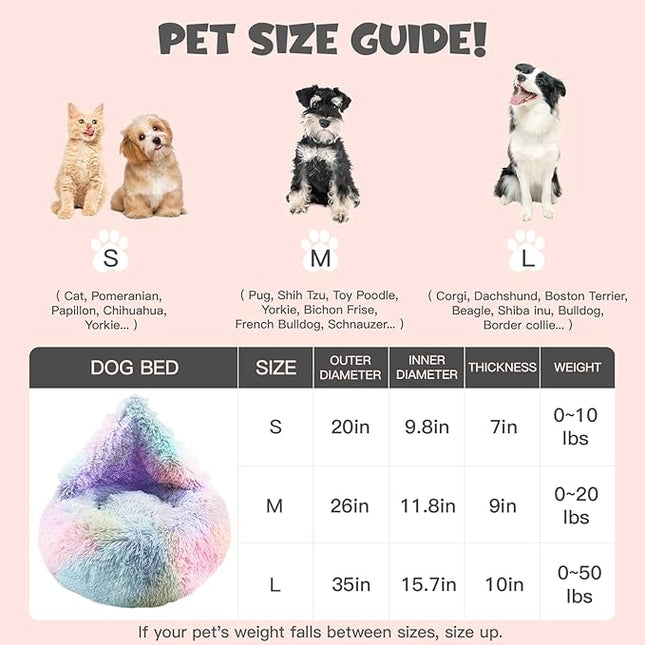 Himax Dog Beds for Large Dogs, Donut Dogs Beds with Blanket Attached, Calming Round Dog Bed Washable(20"/26"/35") Multicolor