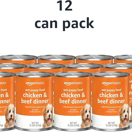 Amazon Basics Puppy Chopped Ground Dinner Canned Dog Food, with Chicken & Beef, 13.2oz (Pack of 12)
