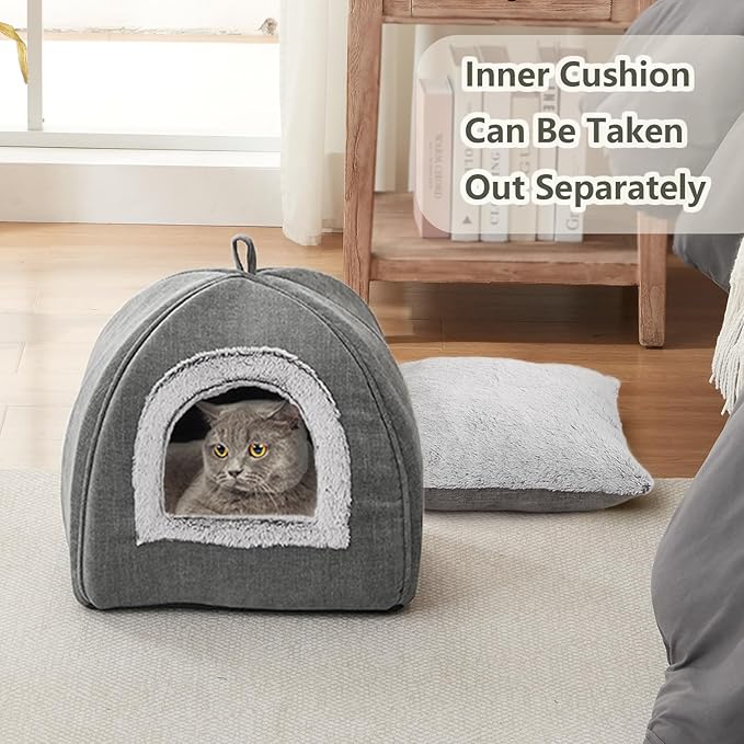 WINDRACING Cat Bed Cave-Cat Beds for Indoor Cats,Kittens and Large Pets,Foldable and Washable with Removable Cushioned and Anti Slip Bottom(Large,Grey)