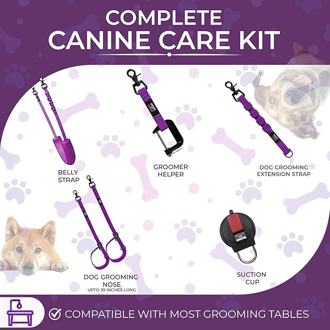 37" Dog Grooming Table with Set of 6 Grooming Loops for Dog Groomers Bundle - Adjustable Height Grooming Table 300lb, Dog Grooming Table Arm with Adjustable Dog Grooming Loops - Dog Grooming Supplies