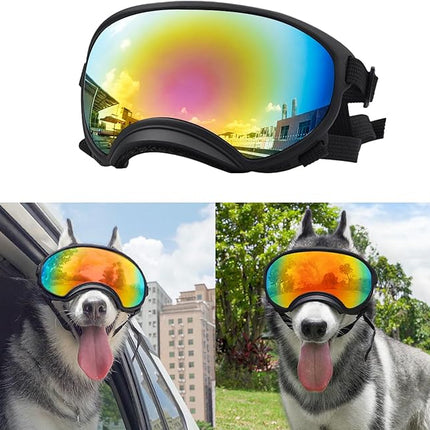 Large Dog Sunglasses, Dog Goggles Large Breed and Medium, UV Protection, Windproof, Dustproof and Snowproof. Shatterproof Lens, Adjustable Strap
