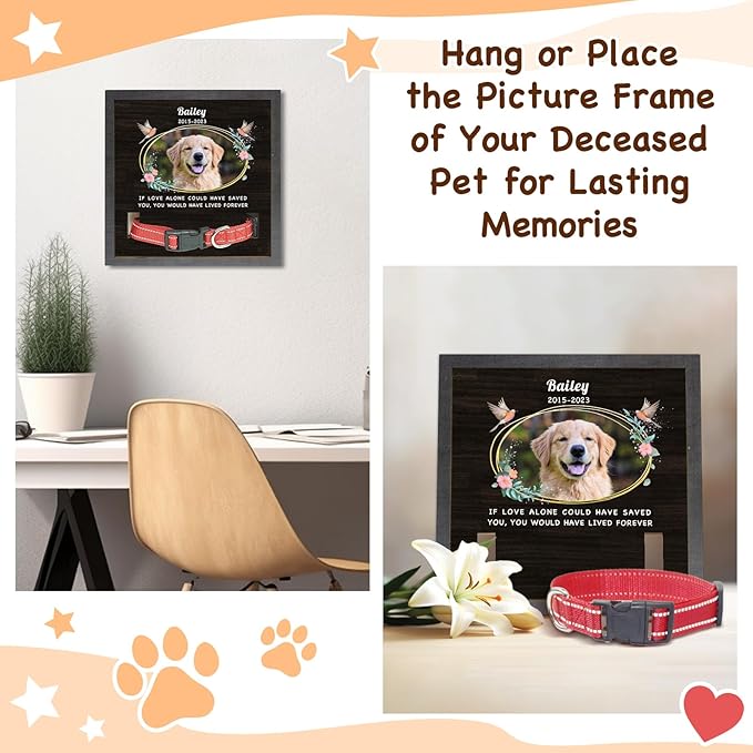 Pet Memorial Gifts Personalized Picture Frame for Loss of Dog, in Memory of Dog Passing Away Sympathy Gifts, Cat Memorial- Fits 3 Collar Lengths