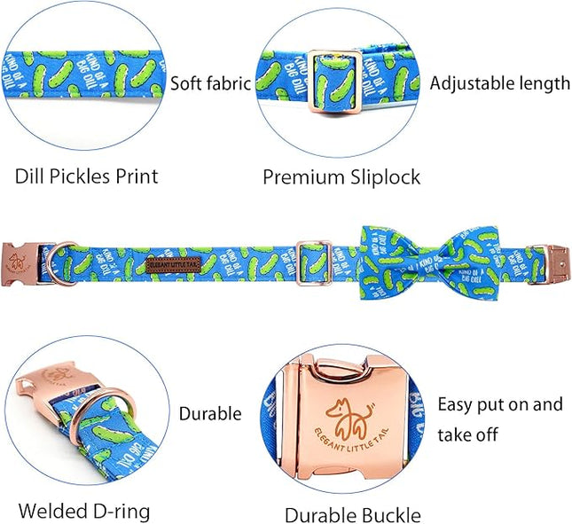 Elegant little tail Dog Collar, Dog Collar with Bow tie, Dill Pickles Print Pet Collars Pet Collar Boy Cute Bowtie Collar Dog for Medium Dogs